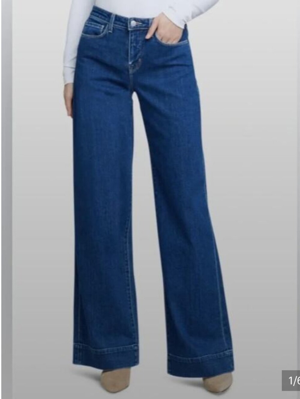 L'AGENCE Wide-Leg High-Rise Jeans in Dark Blue Denim